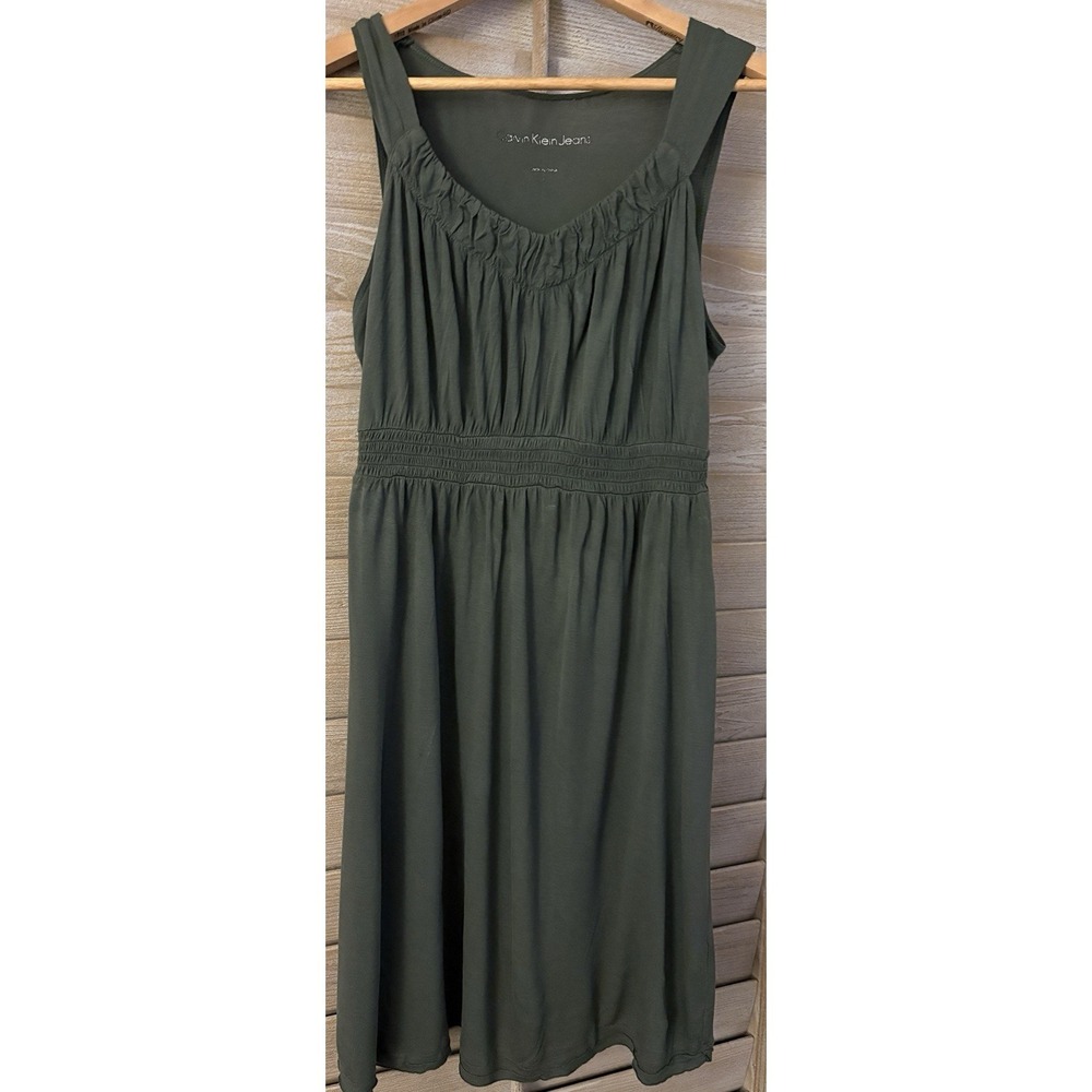 Calvin Klein Green Casual Smocked Empire Waist Knit Ruched Dress Size Small